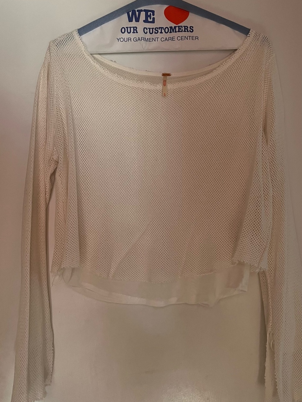 Free People Lightweight Ivory Mesh Long-Sleeve Top